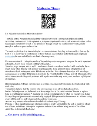 Theories Of Motivation And Motivation | PDF