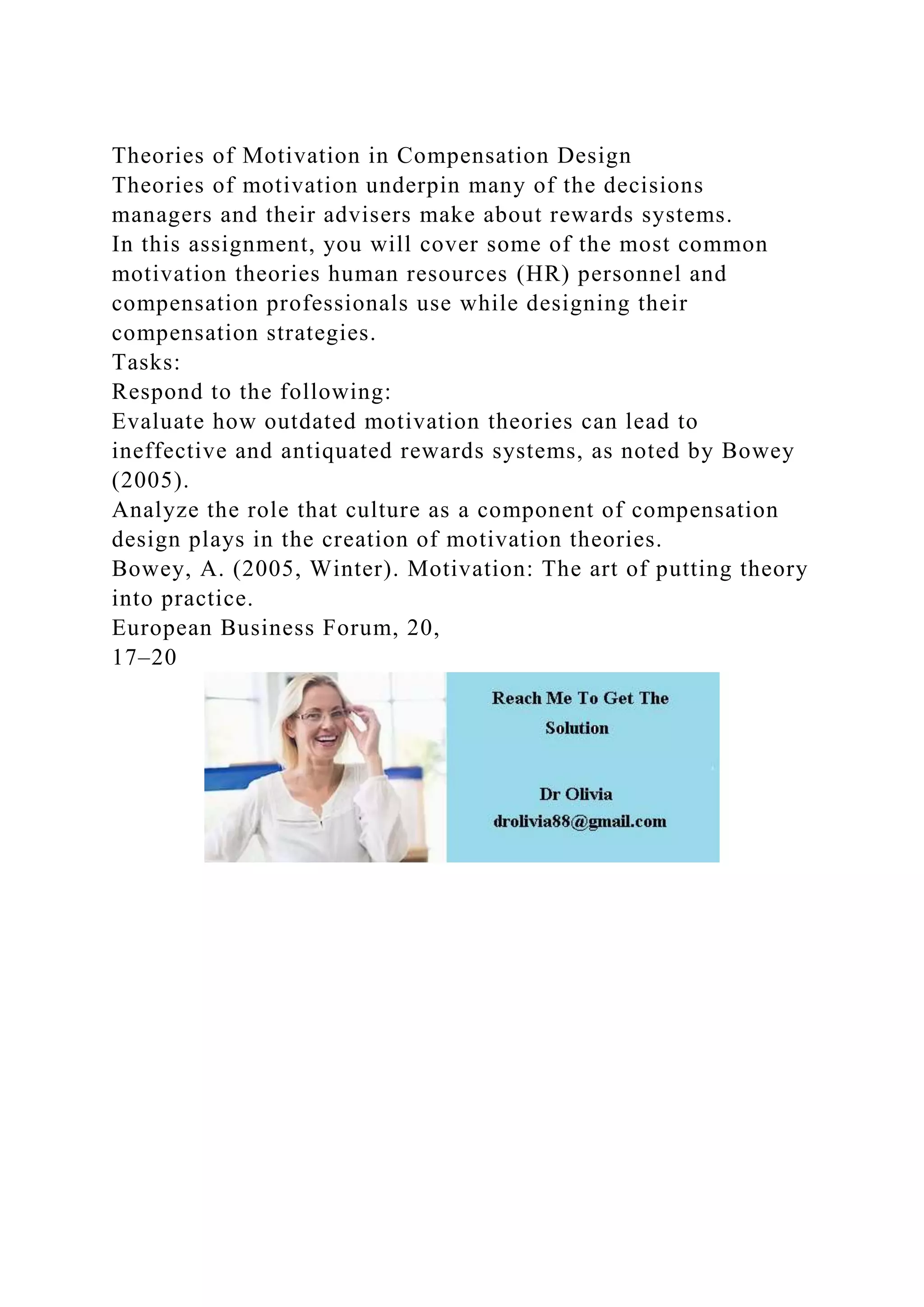 Theories of Motivation in Compensation DesignTheories of motivatio.docx