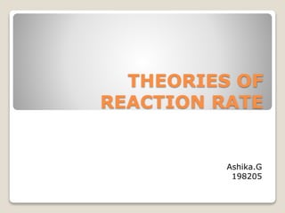 THEORIES OF
REACTION RATE
Ashika.G
198205
 