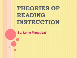 THEORIES OF 
READING 
INSTRUCTION 
By: Lenie Mangubat 
 