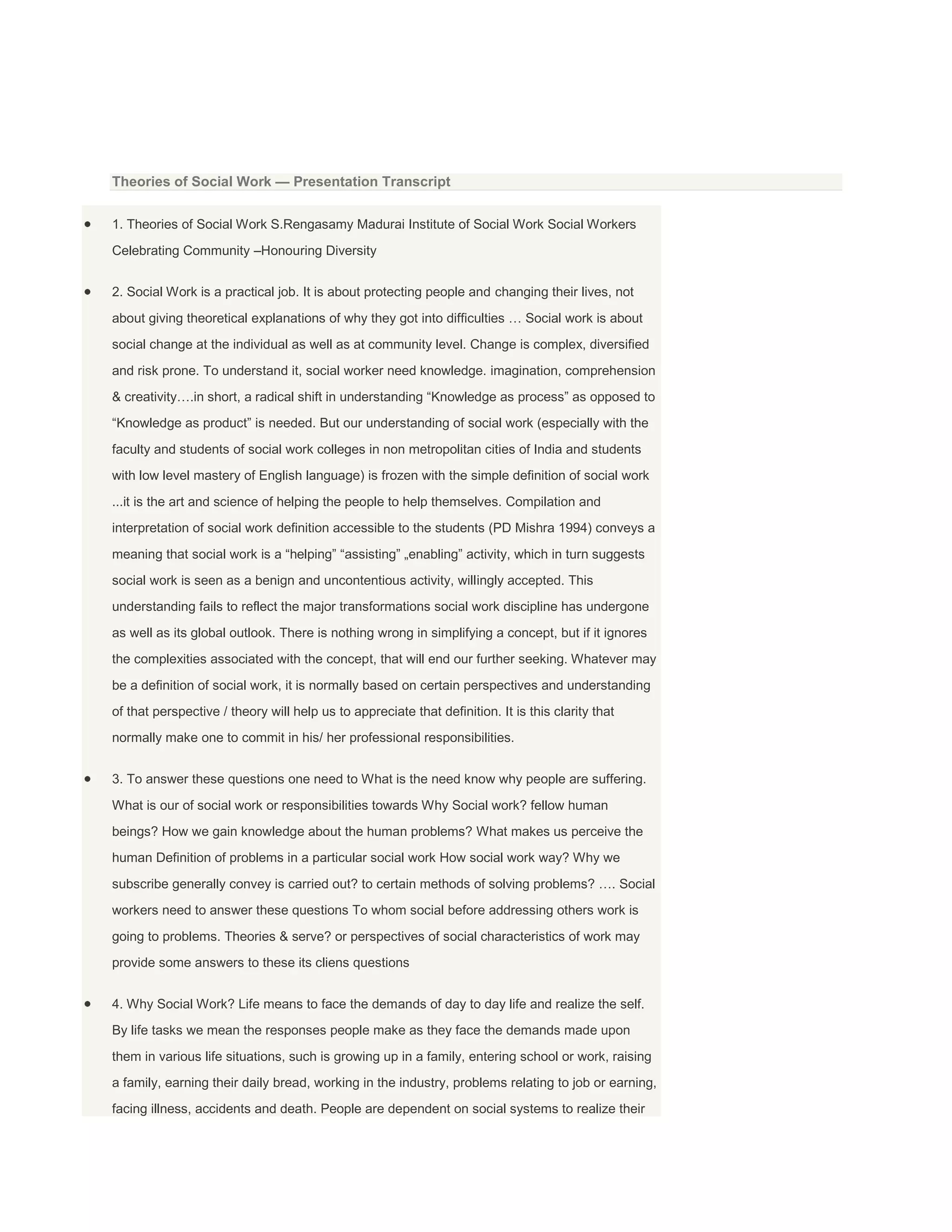 Theories of social work — presentation transcript | DOCX