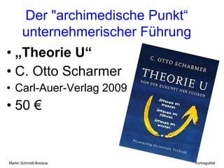 „ Theorie U“ C. Otto Scharmer Carl-Auer-Verlag 2009 50 € Der "archimedische Punkt“ unternehmerischer Führung 