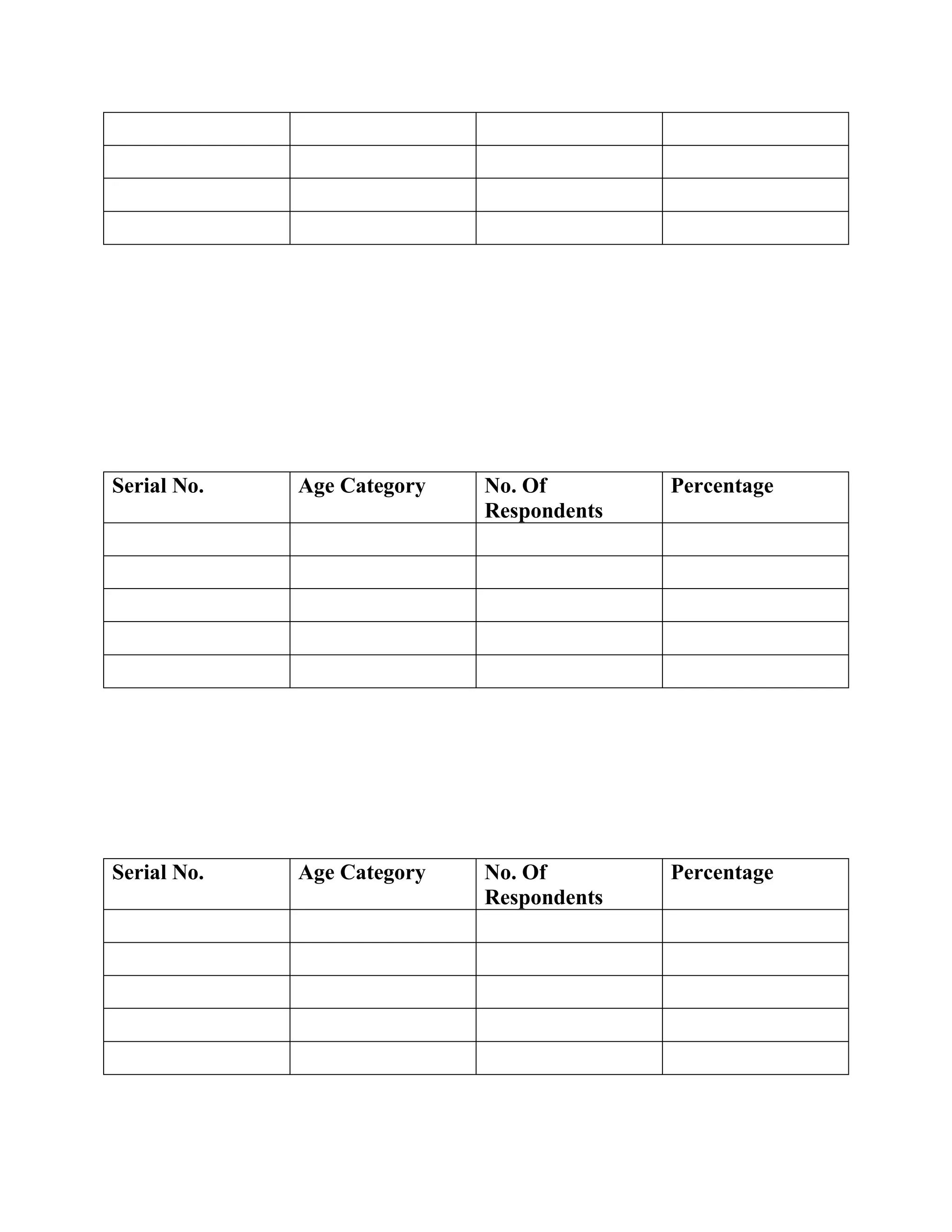 Serial No.   Age Category   No. Of        Percentage
                            Respondents




Serial No.   Age Category   No. Of        Percentage
                            Respondents
 