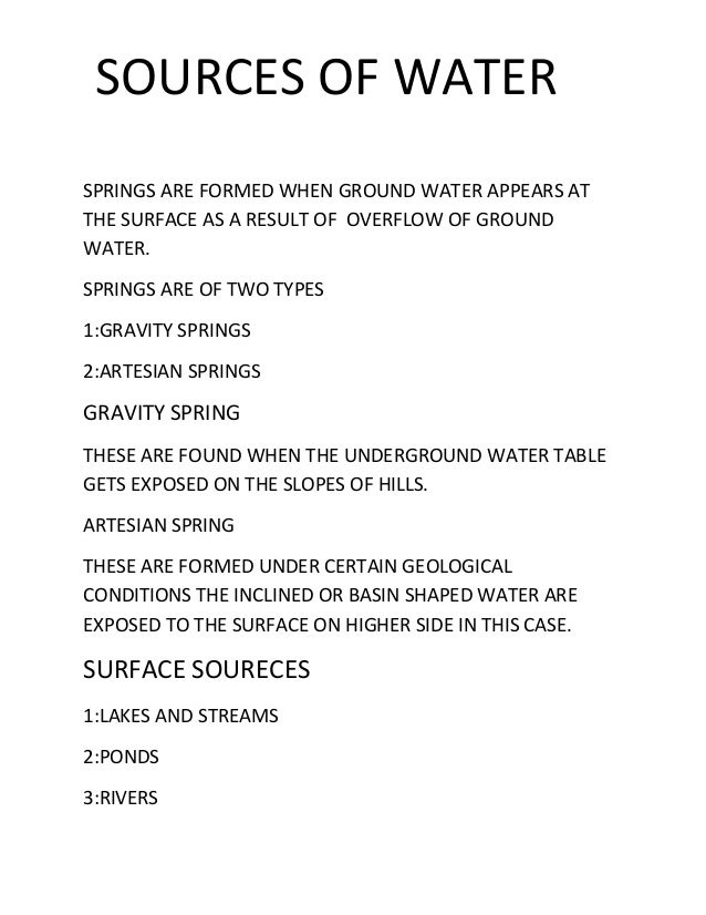 Natural And Artificial Sources Of Water Natural And Artificial Sources Of Water