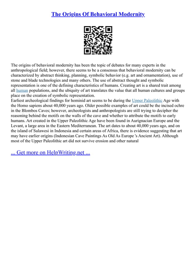 The Origins Of Behavioral Modernity PDF