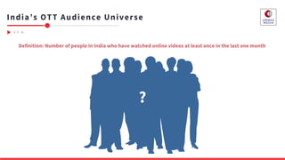 India’s OTT Audience Universe
Definition: Number of people in India who have watched online videos at least once in the la...