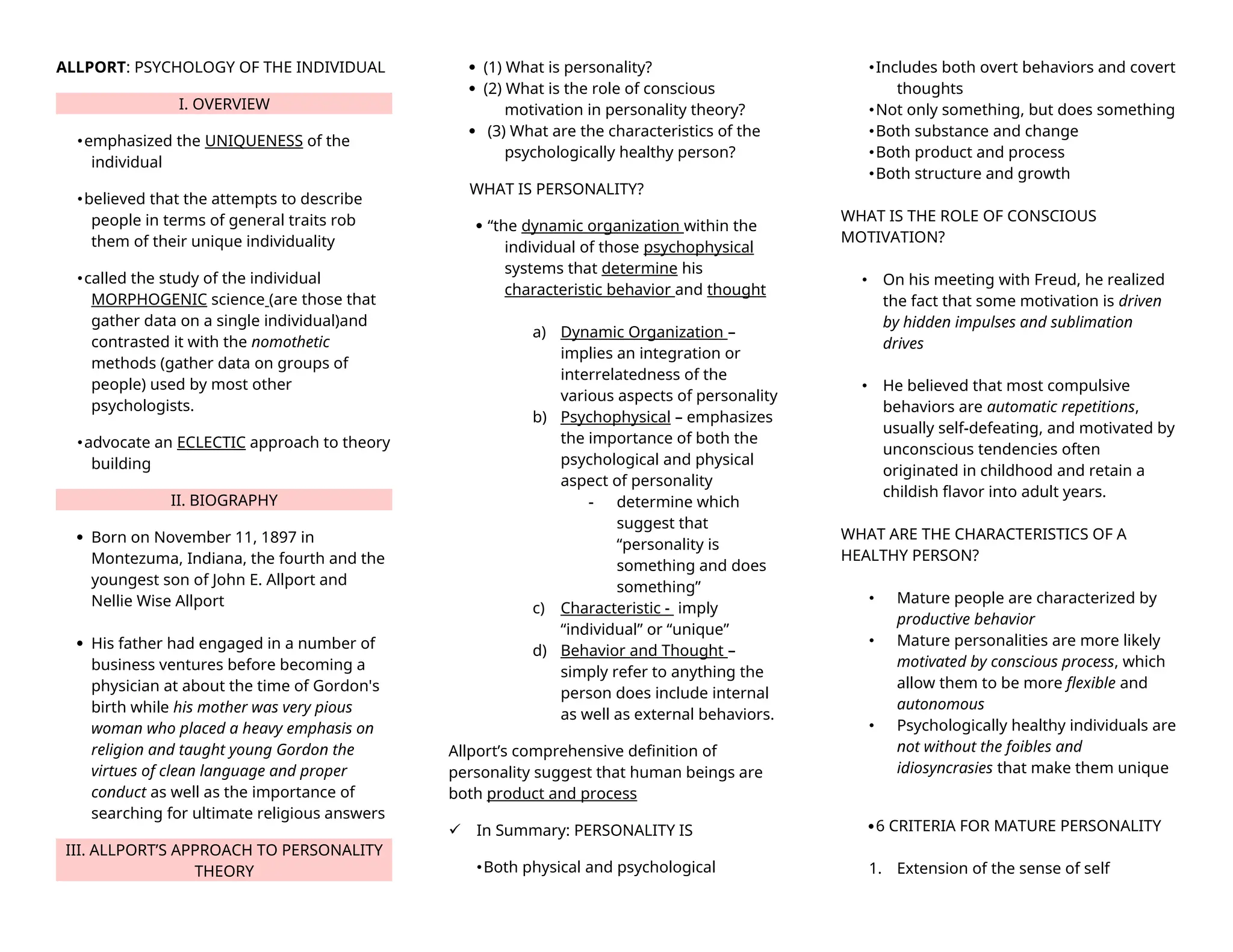 Introduction to Theories of Personality - Allport | DOCX