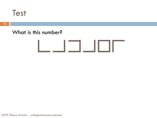 Test
SGTS Theory Stream - collegeclassroom.ucsd.edu
13
What is this number?
 