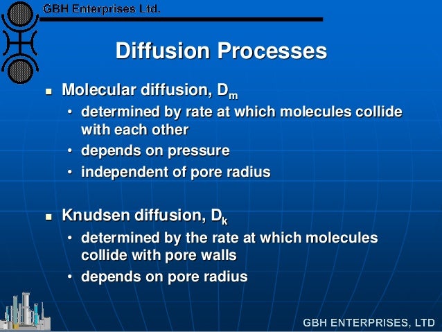 Diffusion Processes
Molecular diffusion, Dm
• determined by rate at which molecules collide
with each other
• depends on...