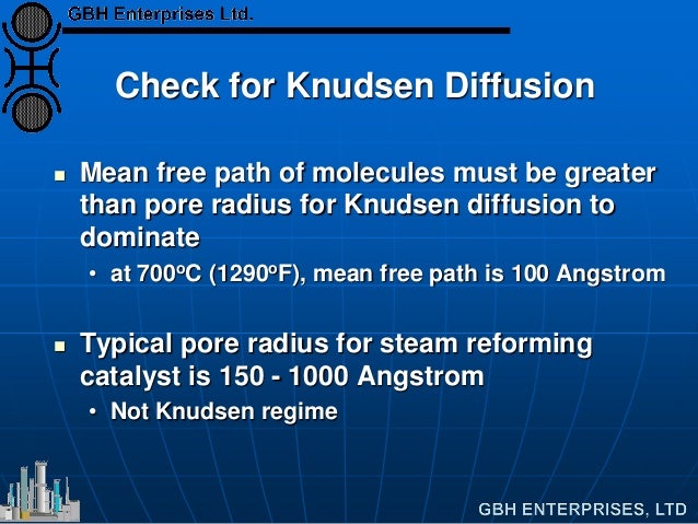 Check for Knudsen Diffusion
Mean free path of molecules must be greater
than pore radius for Knudsen diffusion to
domina...