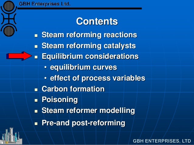 Contents
 Steam reforming reactions
 Steam reforming catalysts
 Equilibrium considerations
• equilibrium curves
• effec...