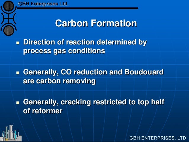 Carbon Formation
Direction of reaction determined by
process gas conditions
Generally, CO reduction and Boudouard
are ...