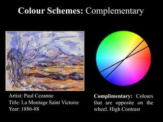 Colour Schemes: Cool
Artist: Vincent van Gogh
Title: The Starry Night
Year: 1989
Cool: Second half of the
wheel gives cool...