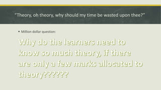 “Theory, oh theory, why should my time be wasted upon thee?”
 Million dollar question:
 