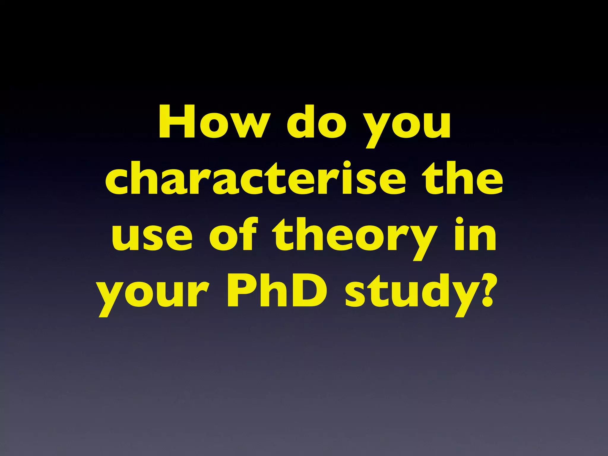How do you characterise the use of theory in your PhD study?  