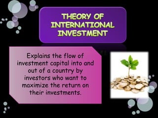 Explains the flow of
investment capital into and
     out of a country by
   investors who want to
  maximize the return on
     their investments.
 