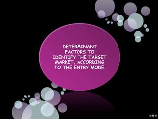 DETERMINANT
     FACTORS TO
IDENTIFY THE TARGET
 MARKET, ACCORDING
 TO THE ENTRY MODE.
 