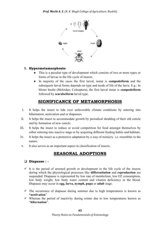 Theory notes of Fundamentals of Entomology | PDF