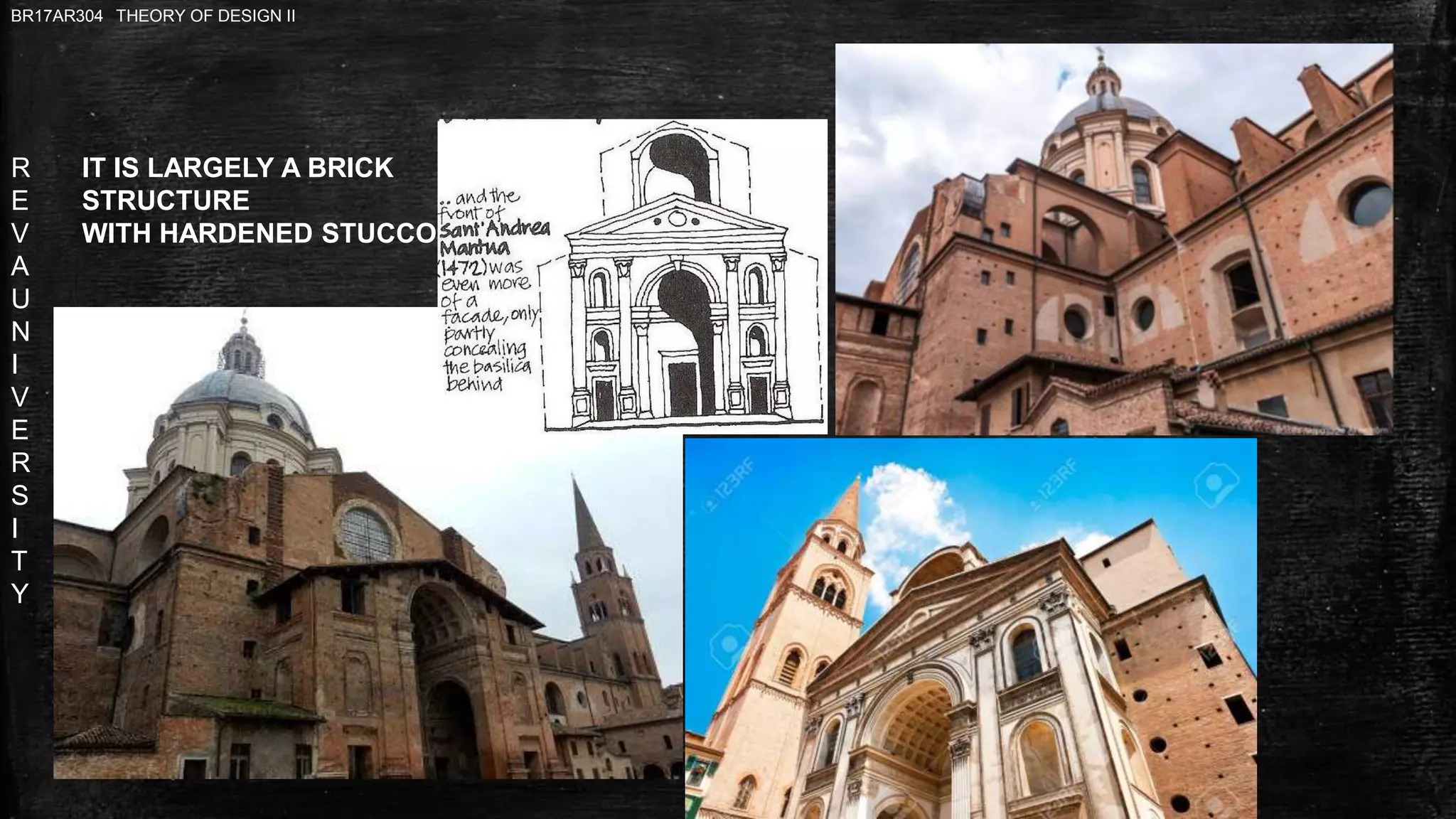 R
E
V
A
U
N
I
V
E
R
S
I
T
Y
BR17AR304 THEORY OF DESIGN II
IT IS LARGELY A BRICK
STRUCTURE
WITH HARDENED STUCCO
 