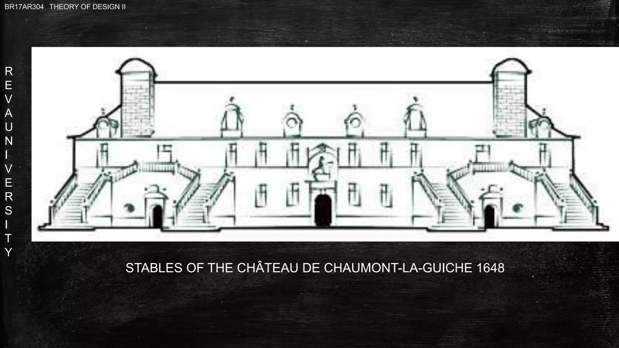R
E
V
A
U
N
I
V
E
R
S
I
T
Y
BR17AR304 THEORY OF DESIGN II
STABLES OF THE CHÂTEAU DE CHAUMONT-LA-GUICHE 1648
 