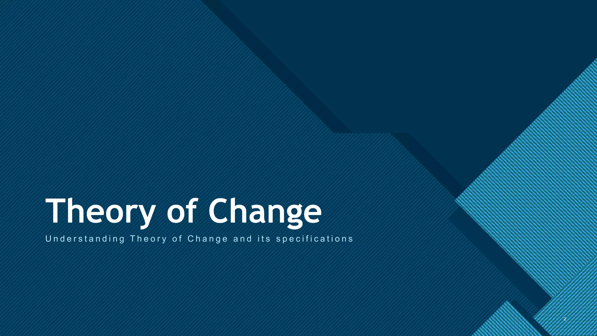 Click to edit Master title style
2
Theory of Change
U n d e r s t a n d i n g T h e o r y o f C h a n g e a n d i t s s p e c i f i c a t i o n s
2
 