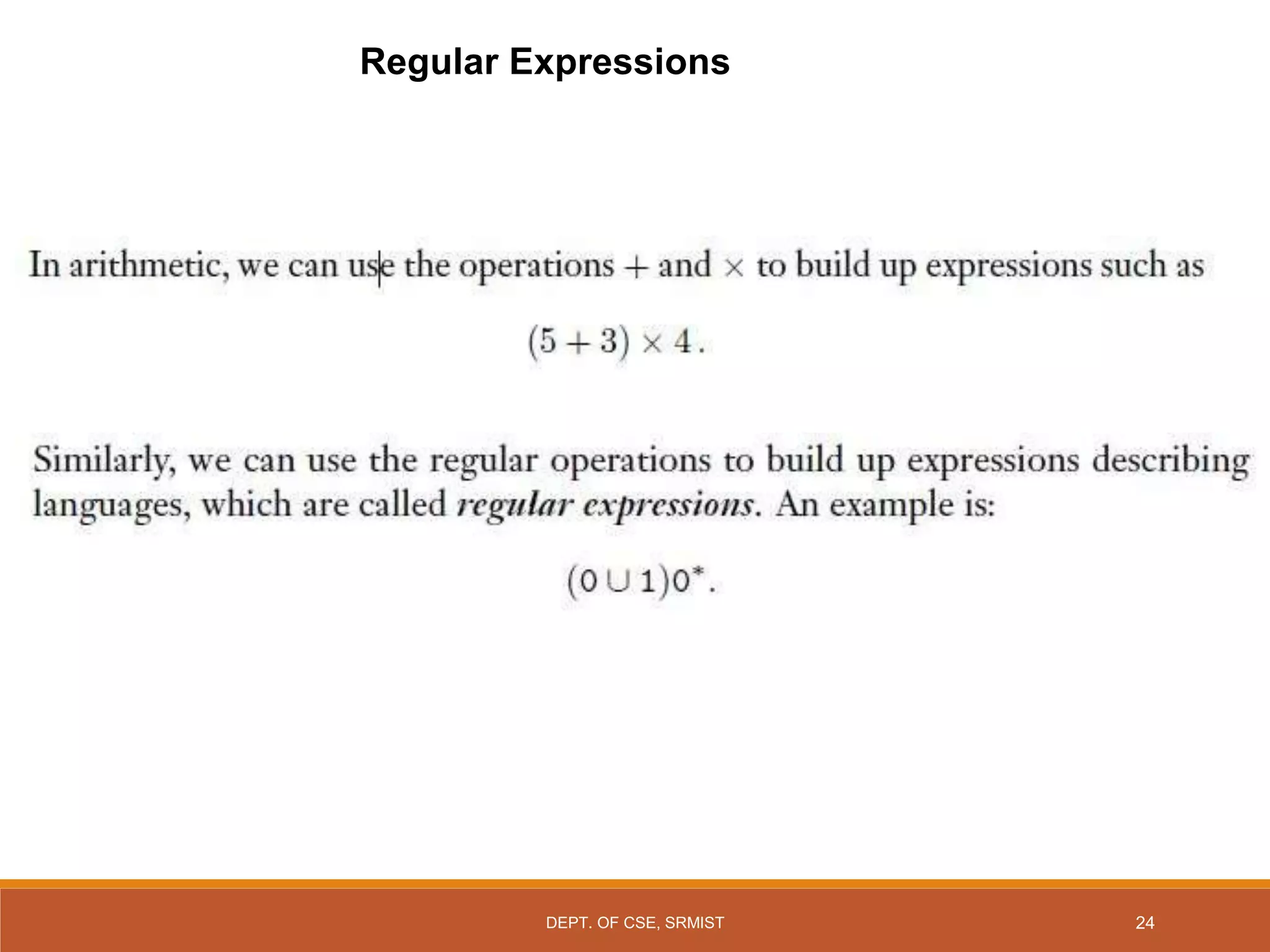 Regular Expressions
24
DEPT. OF CSE, SRMIST
 
