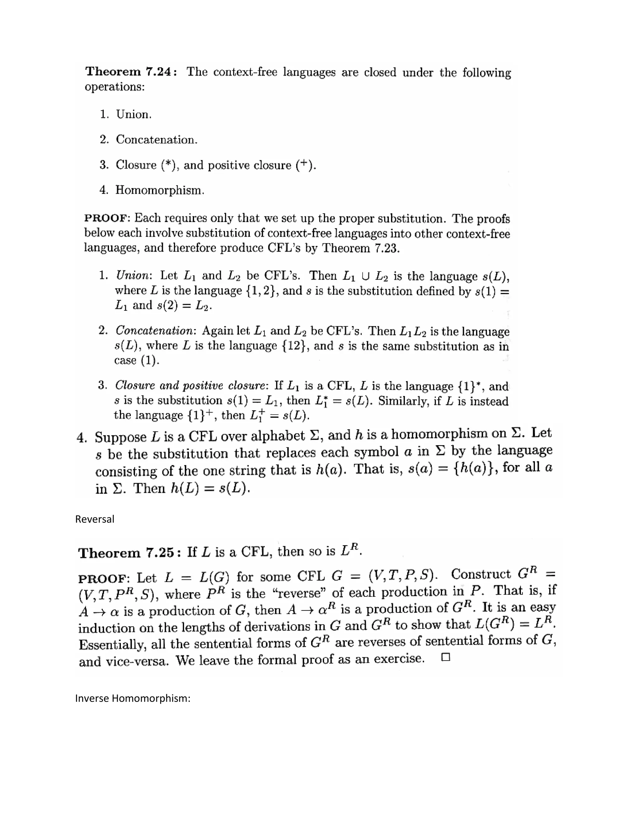 Reversal
Inverse Homomorphism:
 