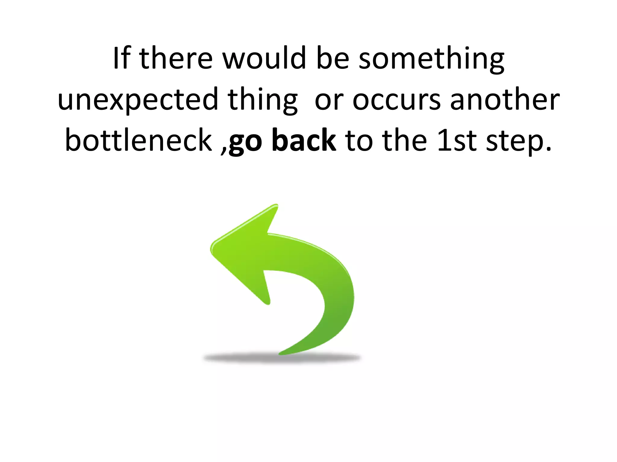 If there would be something
unexpected thing or occurs another
bottleneck ,go back to the 1st step.