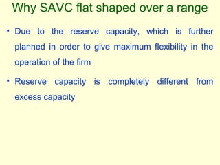 • Due to the reserve capacity, which is further
planned in order to give maximum flexibility in the
operation of the firm
• Reserve capacity is completely different from
excess capacity
Why SAVC flat shaped over a range
 