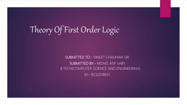 Theory of first order logic | PPT