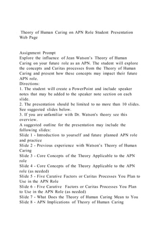 Theory of Human Caring on APN Role Student PresentationWeb Page | DOCX