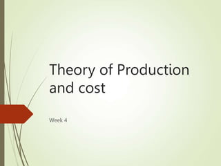 Theory of Production
and cost
Week 4
 
