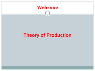 Welcome Theory of Production 