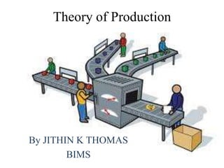 Theory of Production
By JITHIN K THOMAS
BIMS
 