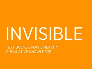 INVISIBLE
TEXT BOOKS SHOW LINEARITY
CUMULATIVE KNOWLDEGE
 