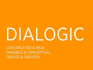 DIALOGIC
CONSTRUCTED & REAL
TANGIBLE & CONCEPTUAL
CREATE & CREATED
 