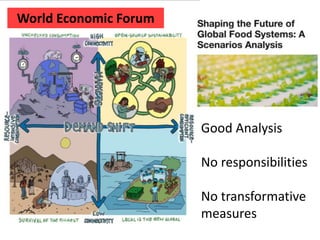 Good Analysis
No responsibilities
No transformative
measures
World Economic Forum
 