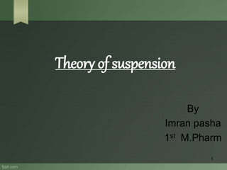 Theory of suspension
By
Imran pasha
1st M.Pharm
1
 