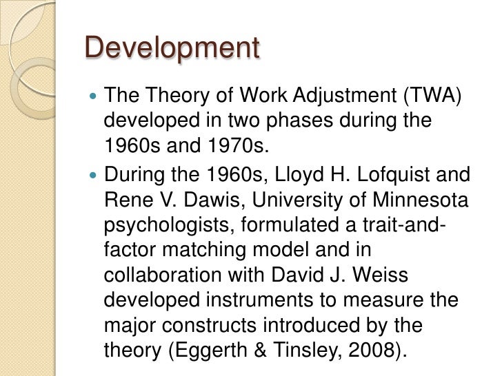 work adjustment theory Aims to evaluate the reliability and validity of the work and social adjustment scale (wsas) an examination of theory and applications. work adjustment theory Aims to evaluate the reliability and validity of the work and social adjustment scale (wsas) an examination of theory and applications.