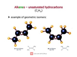 Alkenes – unsaturated hydrocarbons
(CnH2n)
 example of geometric isomers:
 