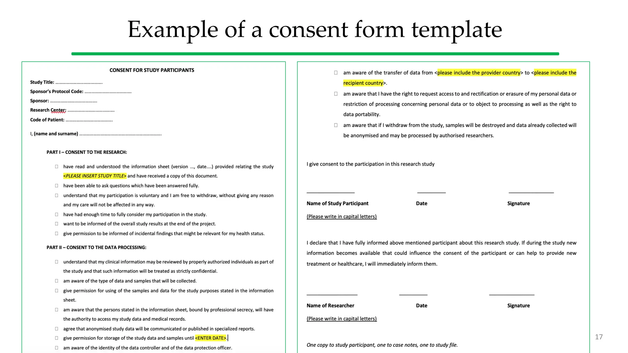 Example of a consent form template
17
 