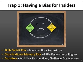 Skills Deficit Risk – Investors flock to start ups<br />Organizational Memory Risk – Little Performance Engine<br />Outsid...