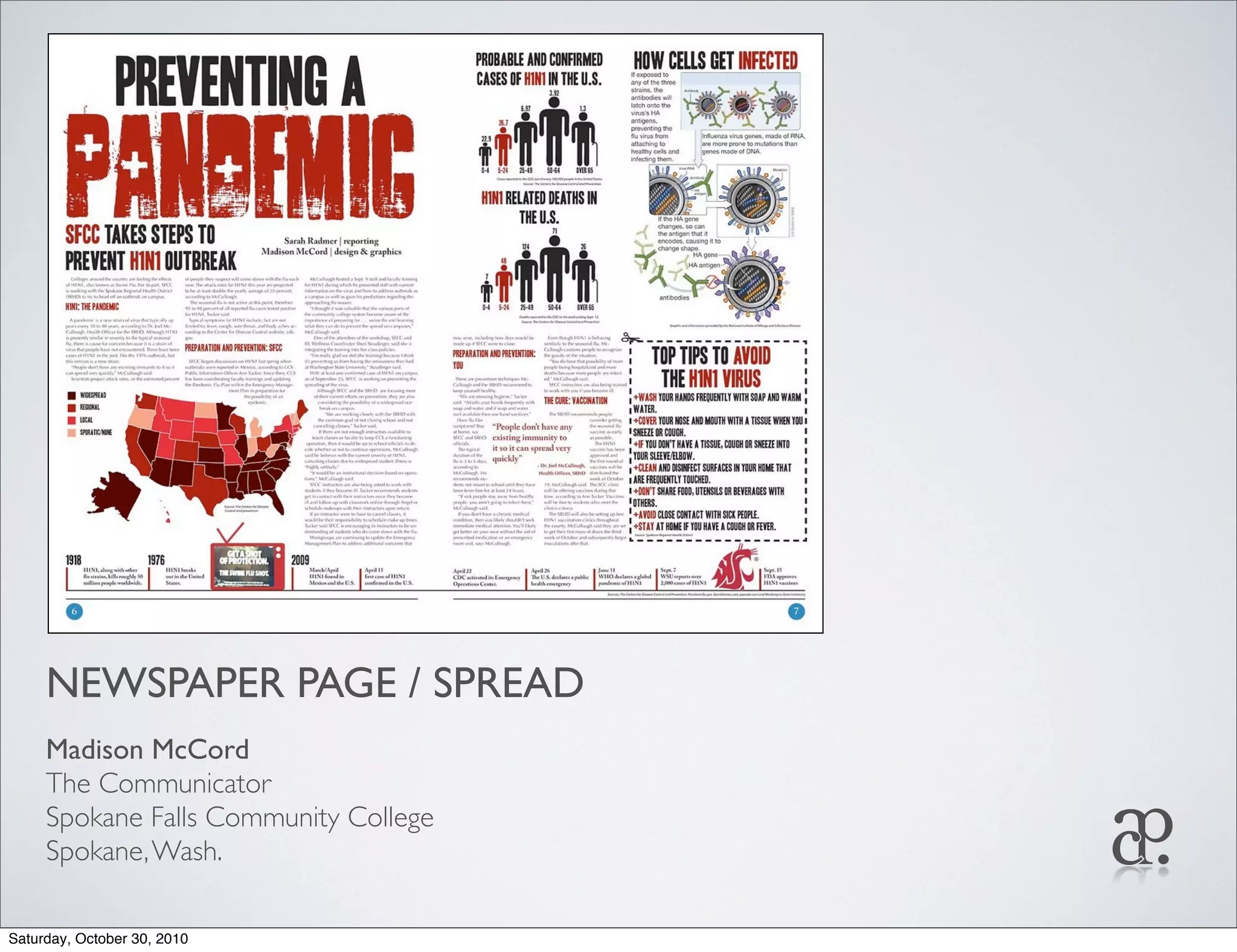 NEWSPAPER PAGE / SPREAD
Madison McCord
The Communicator
Spokane Falls Community College
Spokane,Wash.
Saturday, October 30, 2010
 