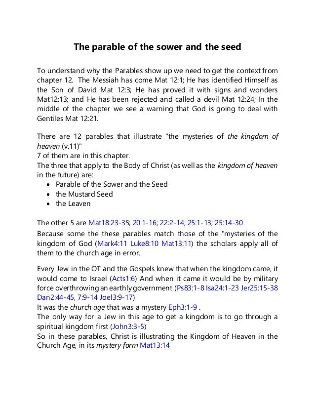 The Parable Of The Sower And The Seed