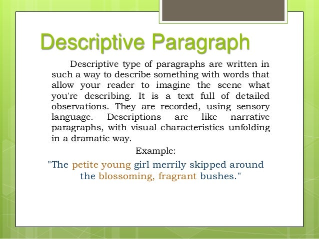 descriptive paragraph definition and examples