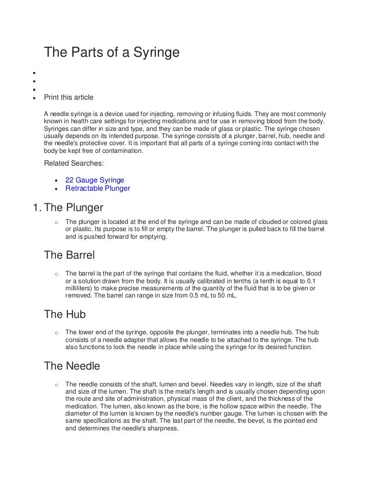 the parts of a syringe syringe parts