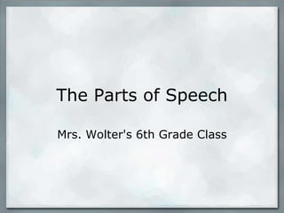 The Parts of Speech Mrs. Wolter's 6th Grade Class 