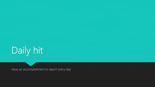 Daily hit
Have an accomplishment to report every day
 