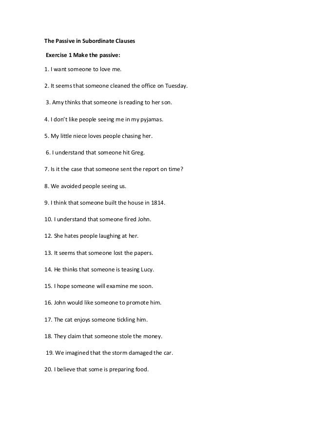 The Passive In Subordinate Clauses Exercise