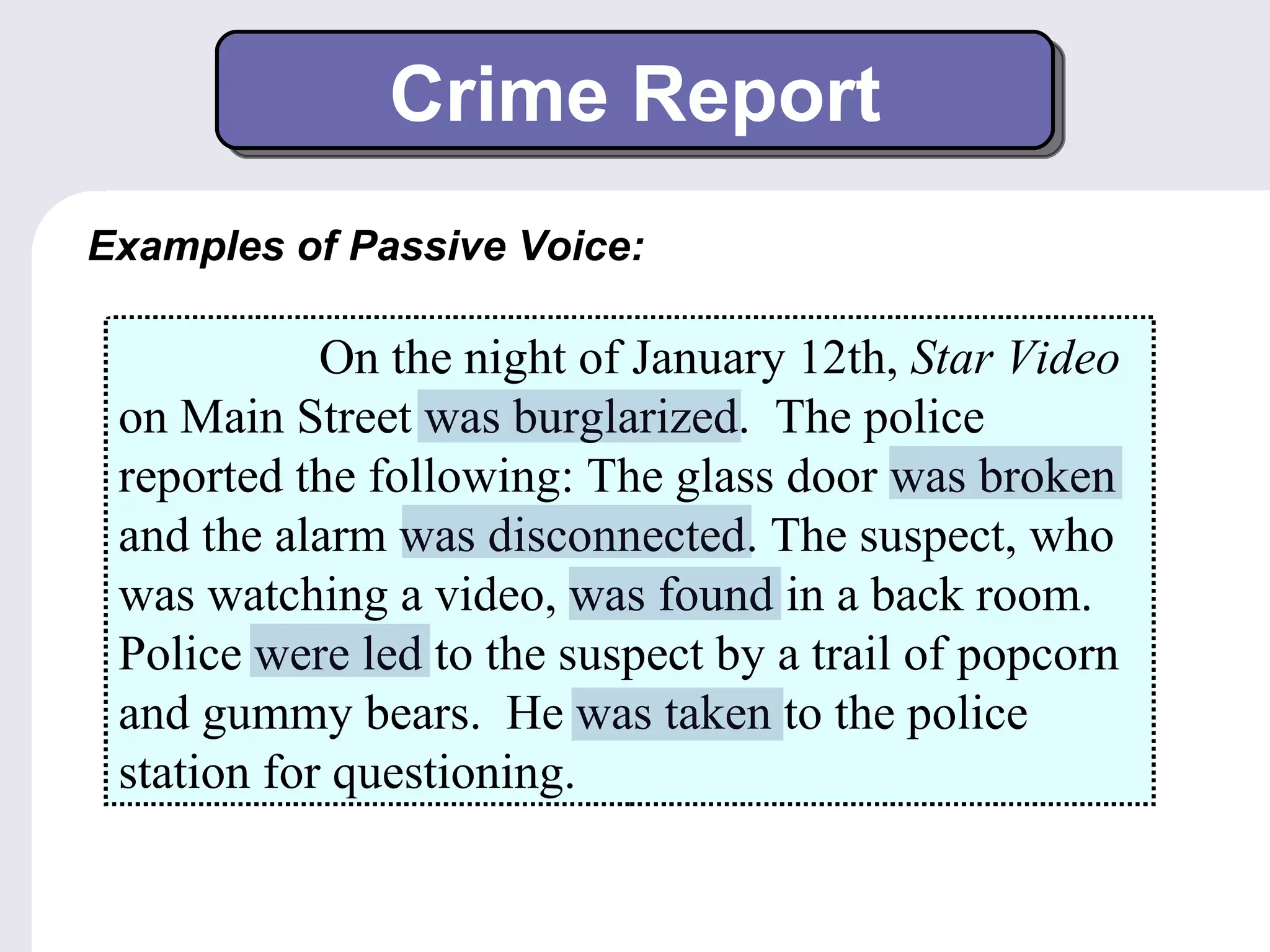 Suspect Example The passive overview | PPS